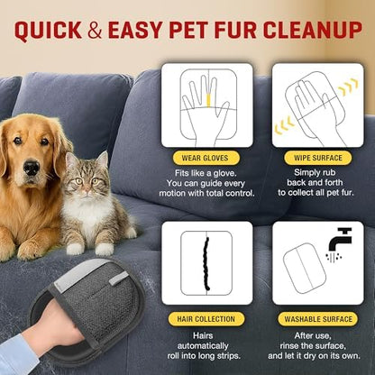 2Pcs Pet Hair Removal Glove for Dogs & Cats, Newly Upgraded Reusable Electrostatic Pet Hair Glove, Magic Brush Pet Hair Remover Tool for Clothing, Couch, Carpet, Car Seats. (Black Gray, Pack of 2)
