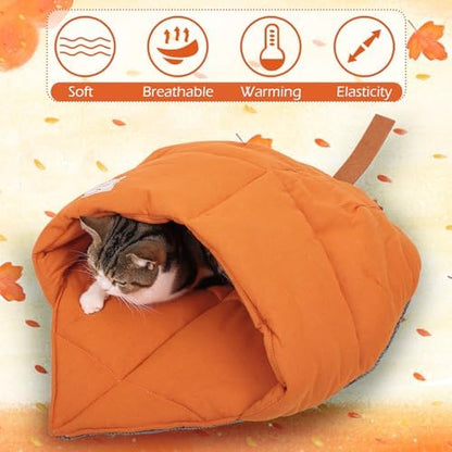 Cat Sleeping Bag Cave Bed with Non-Slip Bottom (Maple Orange)