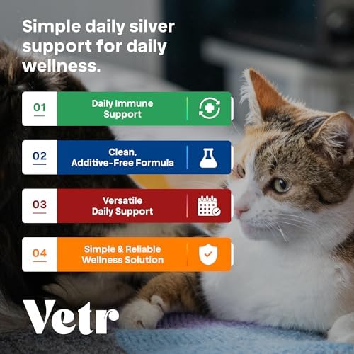 Vetr Silver Immune Support for Dogs and Cats, 4oz/120mL Liquid in Amber Bottle with Oral Dropper, Professional Grade Colloidal Silver Supplement for Daily Wellness and Seasonal Defense