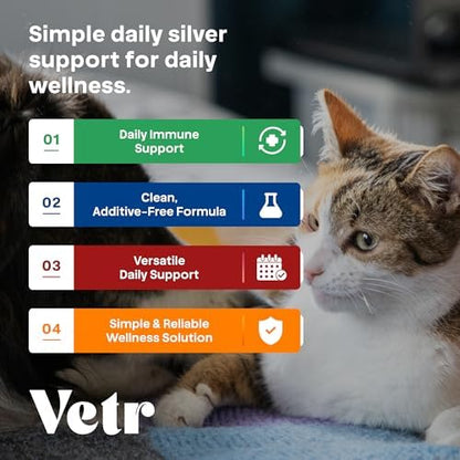 Vetr Silver Immune Support for Dogs and Cats, 4oz/120mL Liquid in Amber Bottle with Oral Dropper, Professional Grade Colloidal Silver Supplement for Daily Wellness and Seasonal Defense
