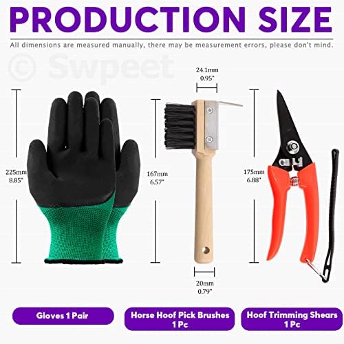 Swpeet 8Pcs Professional Farrier Tools Value Kit with Roll Pack, Horses Hoof Trimmers Shears Tools, Hoof Cutter, Farrier Rasp File and Rubber Handle, Hoof Nipper, Horseshoe Brush, Hoof Knife