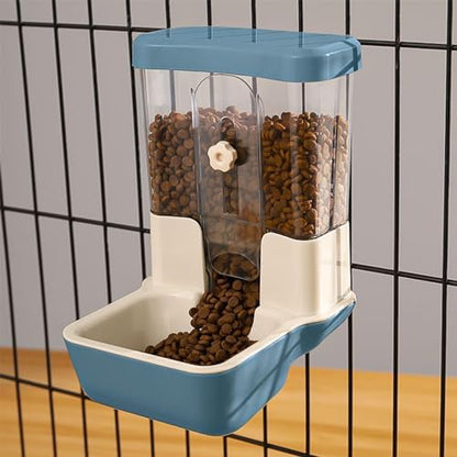 Hanging Automatic Food Dispenser, 27oz Large Capacity Hanging Pet Cage Feeder for Rabbit Bird Chinchilla Hedgehog Guinea Pig Ferret Kitty Puppy (Blue)