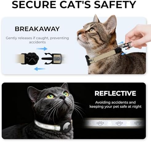 Breakaway AirTag Cat Collar, Reflective Cat Tracker Collar with Bell