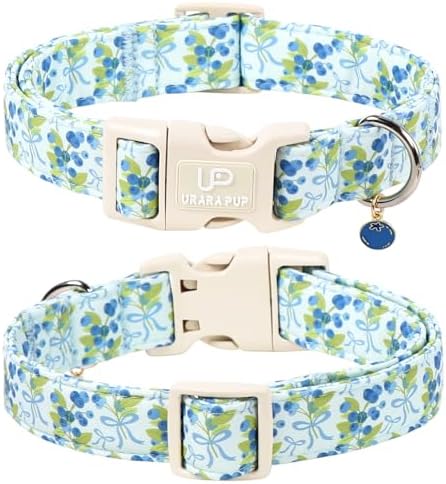 Blueberry Dog Collar and Bowtie Pattern, Cute Adjustable Puppy Collar with Quick Release Buckle and Lovely Blueberry Charm,for Small Medium Large Dogs