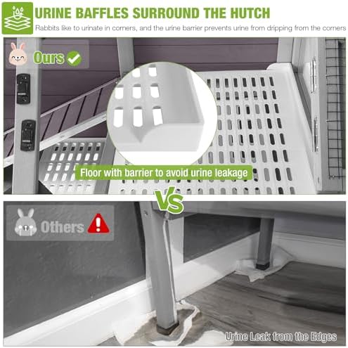 GUTINNEEN Rabbit Hutch Indoor Guinea Pig Cage on Wheels, Outdoor Bunny House Hamster Cage with Urine-Proof Plastic Floor, Cool Zinc Mat, Removable Legs and Storage Shelf