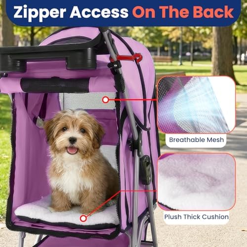 BestPet | 4-Wheel Foldable Pet Stroller | Pink | Lightweight & Portable
