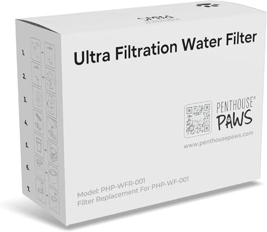 Penthouse Paws Smart Wireless Water Fountain Filter Black, 3 UltraFiltration Filters, 6 Foam Filters & 6 Sponges, Compatible with 3.5L Smart Wireless Fountain, Easy to Clean, for Cat and Dog, White