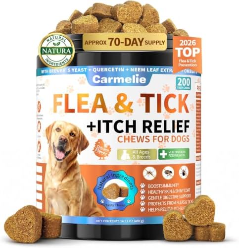 Carmelie Flea and Tick Prevention for Dogs, Flea & Tick + Itch Relief Chews