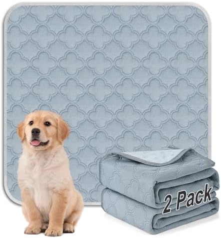 FunFurry Washable Pee Pads for Dogs - 2 Pack Reusable Pee Pads with Dog Paw Shape Non-Slip Backing (Light Grey, 36" X 36")