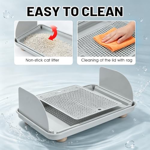 Litter Box Step, Cat Litter Box Ramp/Catcher with Splash-Proof Side Baffles