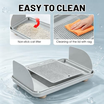 Litter Box Step, Cat Litter Box Ramp/Catcher with Splash-Proof Side Baffles