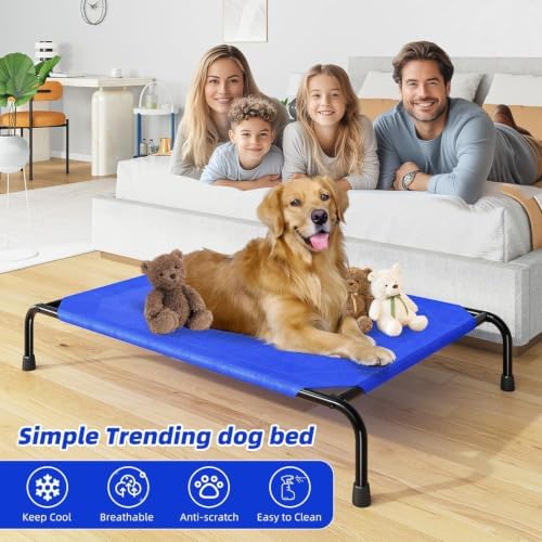 Simple Trending Raised Dog Bed for Large Dogs, Waterproof XL Dog Cot, Blue