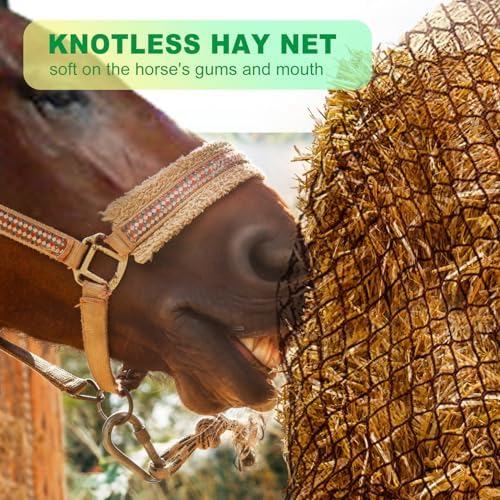 TONGMO 6x6 ft Round Bale Hay Net for Horses & Livestock - Slow Feeder Hay Nets with 2 inches Hole
