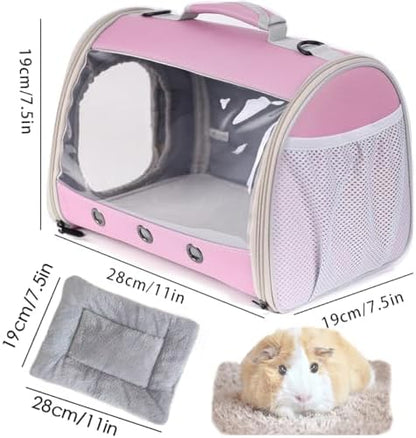 Small Animal Travel Backpack Carrier,Portable Bearded Dragon Bag for Sugar Glider,Hedgehog,Rat,Bunny,Rat,Outdoor Used (Pink, Carrier L+ I Leash)