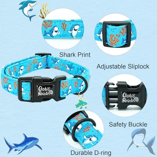 Dog Collar-Cute Shark Adjustable Pet Collars Soft Comfortable Puppy Collar Coral Cotton Dog Collars Durable Necklace Gift for Large Dogs