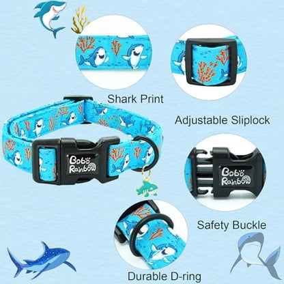Dog Collar-Cute Shark Adjustable Pet Collars Soft Comfortable Puppy Collar Coral Cotton Dog Collars Durable Necklace Gift for Large Dogs