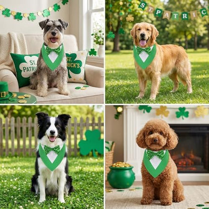 ADOGGYGO St.Patrick's Day Dog Tuxedo Bandana, Green Pet Tux Collar with Bowtie Adjustable St Patricks Costume for Medium Dogs Pets (M)