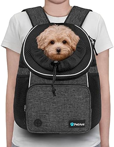 PetAmi Adjustable Chest Carrier Backpack for Dogs & Cats, Ventilated, Hiking & Camping, Up to 15 lbs, Dark Gray