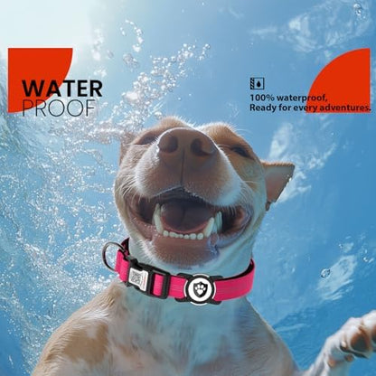 Waterproof AirTag Dog Collar with QR Code Dog Tag, Rose Red M