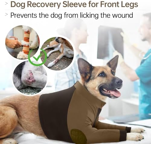 Lelepet Dog Recovery Sleeve for Wounds Front Legs, Stop Licking Dog Shirt