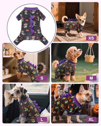 CuteBone Dinosaur Costume Halloween Dog Pajamas, Stretchy Spandex Crystal Velvet Sleepwear Coat for Small Dogs, Soft & Warm Pet Outfit Clothes for Cold Weather, Cozy Pullover Design COSP24XL