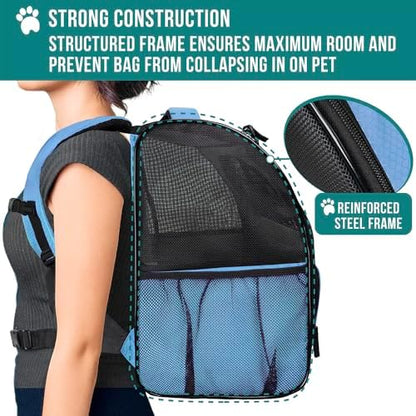 PetAmi Dog Backpack Carrier Airline Approved Cat Pet Puppy Bag, Light Blue