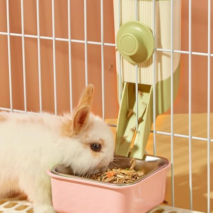 Pet Hanging Bowl for Crates, 2 in 1 Small Dog Bowl Puppy Removable Stainless Rabbit Cat Feeder Food Water Bowls for Puppy Cat Bird Rabbit Hamster Guinea Pig Ferret Small Animals