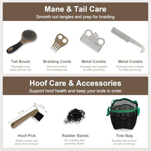 Horse Grooming Kit 14 Pieces, Horse Brushes for Grooming Supplies Set