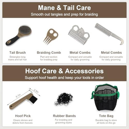 Horse Grooming Kit 14 Pieces, Horse Brushes for Grooming Supplies Set