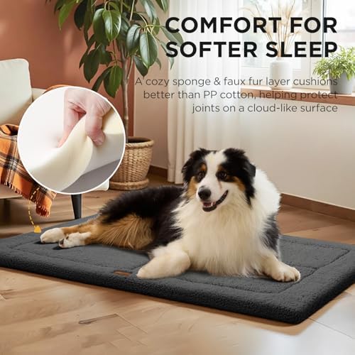 Joydeco Low Profile Dog Crate Mat Reversible Bed Pad, Washable Dog Pad Mat with Ultra Soft Fleece, Compact Design Kennel Beds Mats for Extra Large Medium Small Pets, 44" x 32" Dark Gray