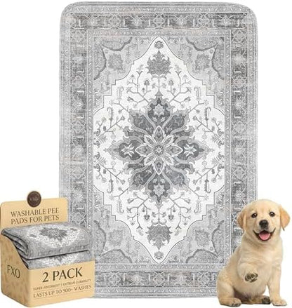 Washable Pee Pads for Dogs,Great Urine Absorbent Reusable Puppy Training Pads,Waterproof,Leak-Proof & Non-Slip Potty Pads for Whelping,Crate,Playpen,Bed.(Gray Floral,24"x36")