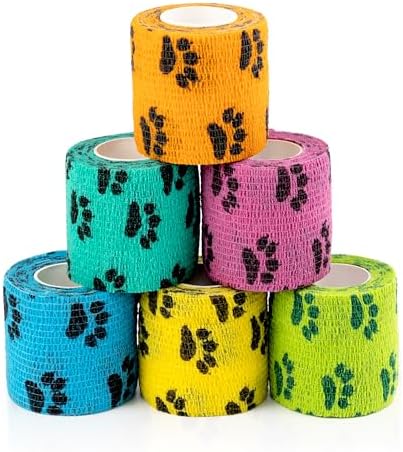 Vet Wrap Cohesive Bandages, Self-Adhesive Bandage Wrap, Breathable Non-Woven Self Adherent Tape for Pet Dog Leg Paw Wound, Horse, Cat, First Aid & Ankle Sprain, 2 Inch (6 Rolls)
