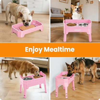 URPOWER Elevated Dog Bowls, 3-in-1 Double Deck Raised Dog Bowl Stand