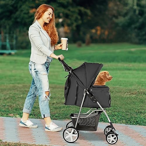 4-Wheel Pet Stroller for Small Dogs and Cats, Up to 33 lb, Black