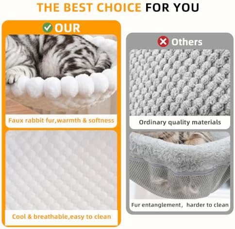 Desk Cat Bed with 2 Washable Covers (Gray & White Set), Space Saving Clamp-On Cat Perch Hammock for Desk Side, Heavy Duty Metal Frame Cat Lounge Seat for Indoor Cats, Fits Most Desks