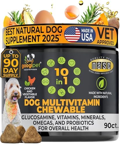 Googipet Premium Dog Multivitamin Chewable, Dog Vitamins and Supplements, Puppy Vitamins & Senior Dogs Probiotics for Gut Health + Vitamin C, Glucosamine for Dogs Joint Support (Chicken Flavor)