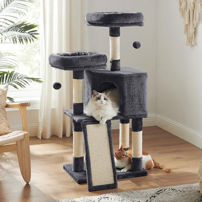 Feandrea Cat Tree, 45.3-Inch Cute Cat Tower, Plush Climbing Condo, Gray