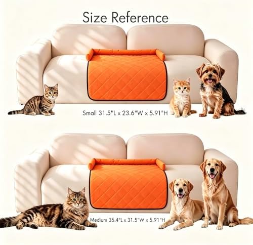 Cooling Dog Couch Bed with Head Support, Waterproof Sofa Cover, Orange, M