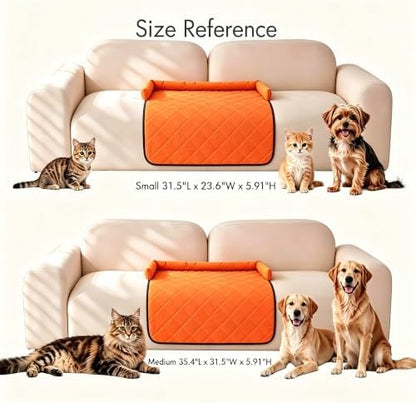 Cooling Dog Couch Bed with Head Support, Waterproof Sofa Cover, Orange, M