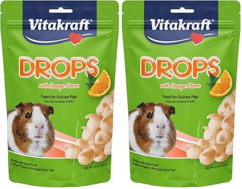 Vitakraft Drops with Orange Flavor Guinea Pig Treats 5.3 oz Bag Delicious Yogurt Enriched Snacks with Vitamin C Essential Nutrients and Wholesome Nourishment for Small Pets,(Pack of 2)
