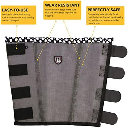 Fine Mesh Fly Boots Loose Fitting & Non-Slip Horse Fly Leggings Fleece Air Flow (Set of 4)