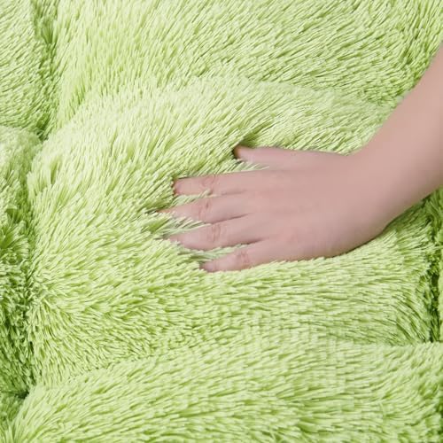 EHEYCIGA Fluffy Dog Crate Bed for Large Dogs, Plush Faux Fur Pad, Green