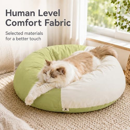 Cat Marshmallow Cave Bed, Plush Hideaway Washable Round Cushion (Green)