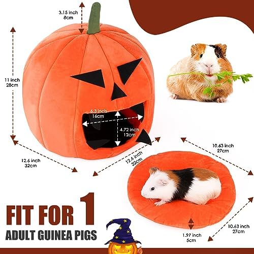 Guinea Pig Hideout - Guinea Pig Bed, Halloween Style Small Pet Hides, Ideal Bed for Small Pets, Pumpkin Shape, Orange