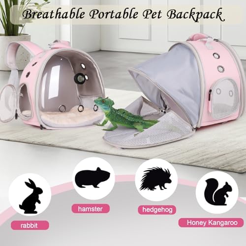 Back Extention Bearded Dragon Travel Backpack Carrier with Reptile Thermometer and Humidity Gauge Lizard Travel Cage Space Capsule Clear Bubble Window Astronaut Reptile Carrier Bag for Ball Python
