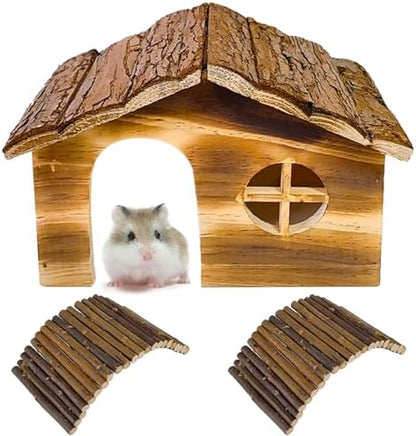 Large Wooden Hamster Hideout House for Gerbils Mouse Mice Syrian Hamster