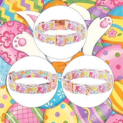 Easter Dog Collar, Colorful Bunny Easter Collars for Small Dogs, Cute Spring Boy Girl Dog Collars, Adjustable Heavy Duty Holiday Pet Collar with Metal Buckle S