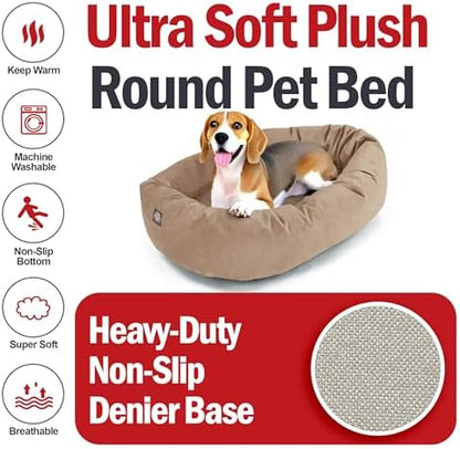 Majestic Pet 32 Inch Suede Calming Dog Bed Washable – Cozy Soft Round Dog Bed with Spine Support for Dogs to Rest their Head - Fluffy Donut Dog Bed 32x23x7 (Inch) - Round Pet Bed Medium – Stone (2025)