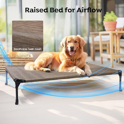 Veehoo Outdoor Elevated Dog Bed with Waterproof Bolster Cushion, Cooling