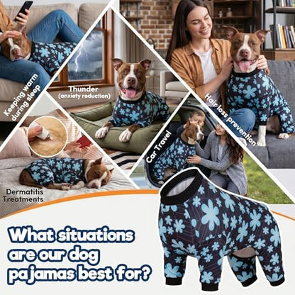 LovinPet Dog Pajamas Medium, Dog Bodysuit, Sage Print, Black, 3XL